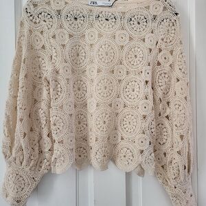 Zara Cream Crochet Lace Top